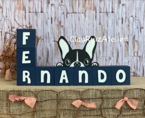 Cubos 6x6cm + Buldogue Decoração Bebê
