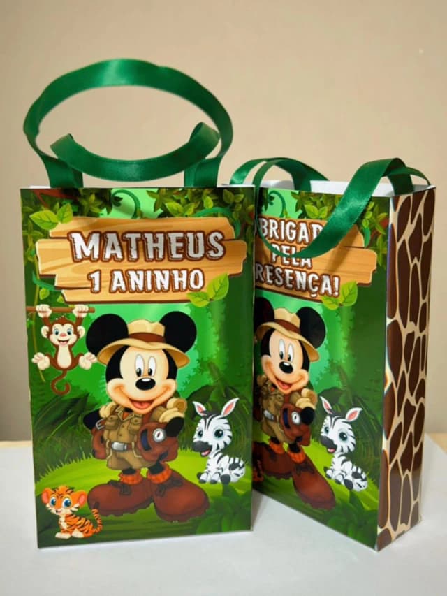 Sacolinhas Personalizads Mickey Safari Para Lembrancinhas