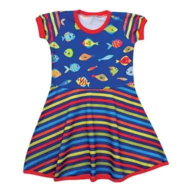 Vestido Infantil Fundo Do Mar Peixinhos Listrado Temático
