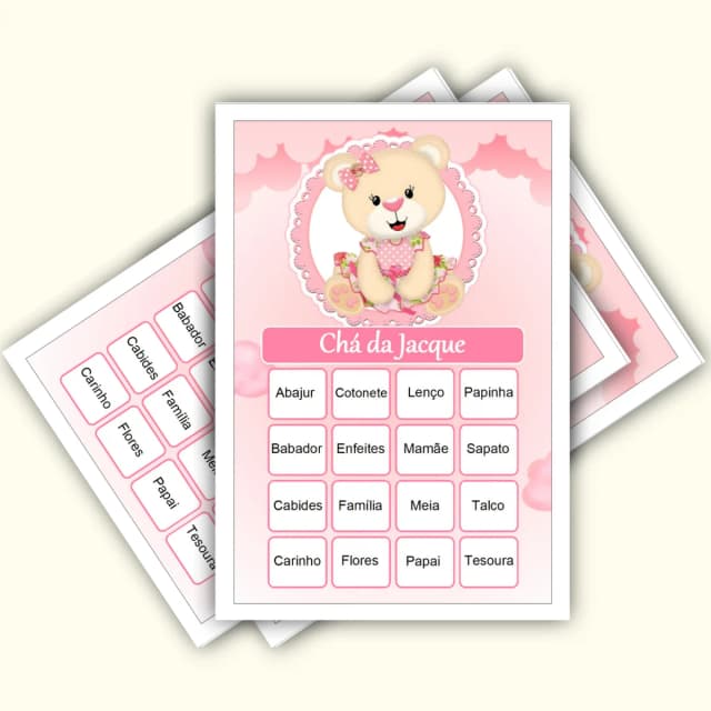 Bingo Chá de Bebê Menina Pdf Para Imprimir