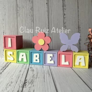 Decoração Bebê Cubos 6x6cm Candy Ts +borboleta e Passarinho