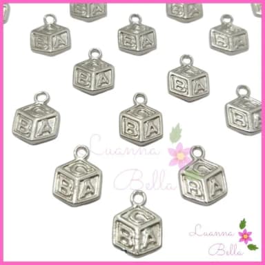 Pingente Dado A-B-C de Metal Prata-Pct c/15 Unidades