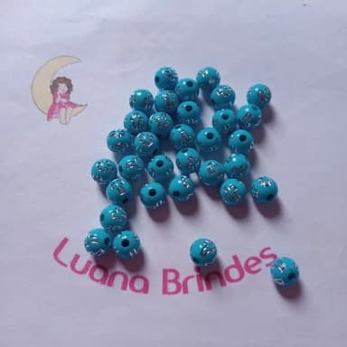 Bolinha Azul com Cruz Prata 8mm Pct 100 Unidades