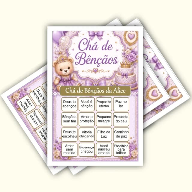 Bingo Chá de Bênçãos Menina PDF Para Imprimir