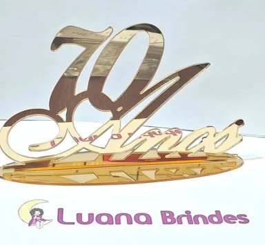Topo de Bolo 70 Anos Dourado em Acrílico Espelhado - 1 Peça