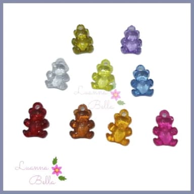 Pingente Mini Ursinho de acrílico cores - Pct 40 Unidades