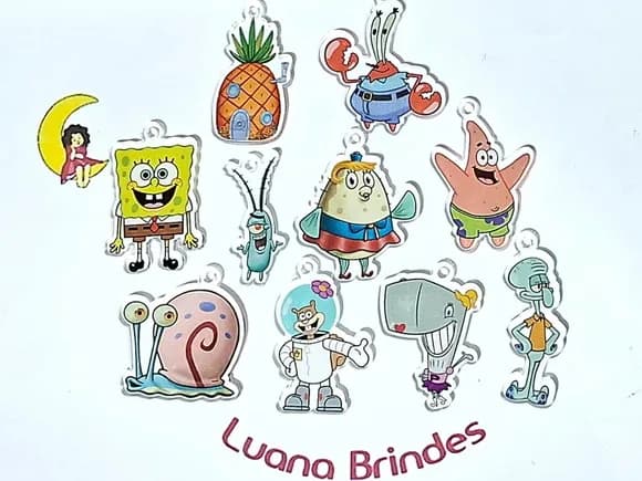 Pingente Bob Esponja Acrílico Impresso Pacote C/10 Unidades
