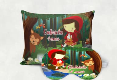 Kit Almofada e Mascara de Dormir para lembrancinhas Chapeuzinho Vermelho