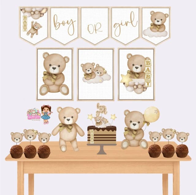 Kit Festa Só Um Bolinho CHA REVELAÇÃO URSINHO - Decoração de Festa