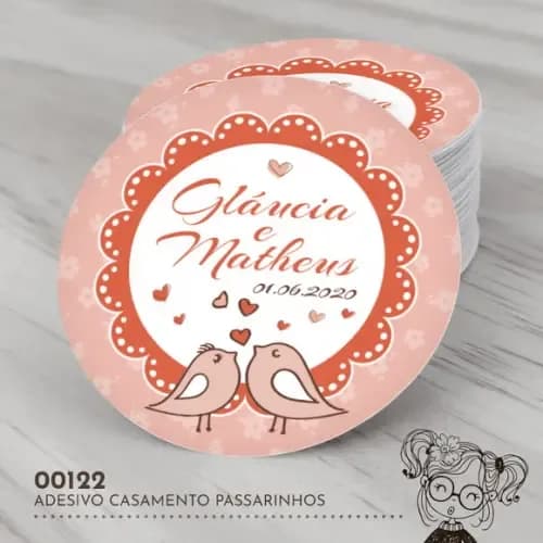 Adesivo Redondo Casamento Passarinhos - 00122