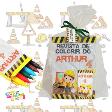 Revista Colorir+embalagem+giz de Cera Festa Construção