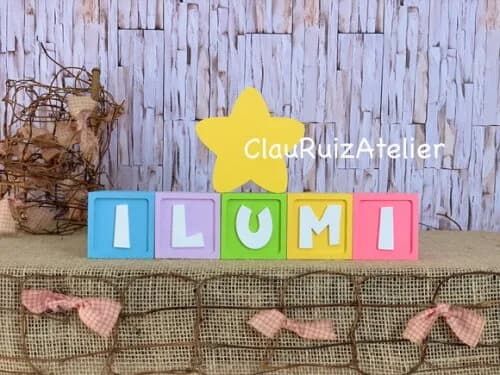 Decoração Bebê Candy Colors - Cubos 6x6cm Ts + Estrela