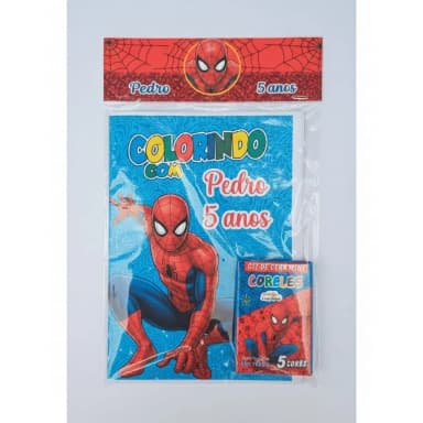 kit Colorir Revista e Giz de cera Personalizado Homem Aranha