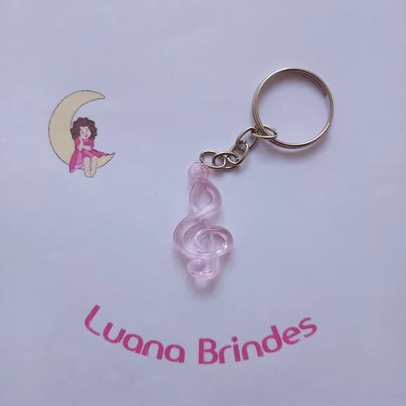 Chaveiro Nota Musical Rosa Acrilico 3,5cm Pct 12 Unidade