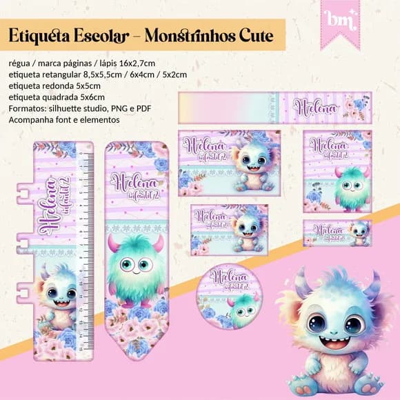 60 Etiquetas Monstrinho Cute