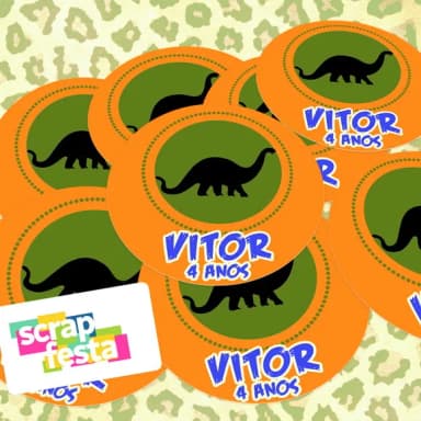 Adesivo 5 cm Redondo Personalizado Festa Dinossauro