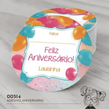Adesivo Redondo Feliz Aniversário - 00514