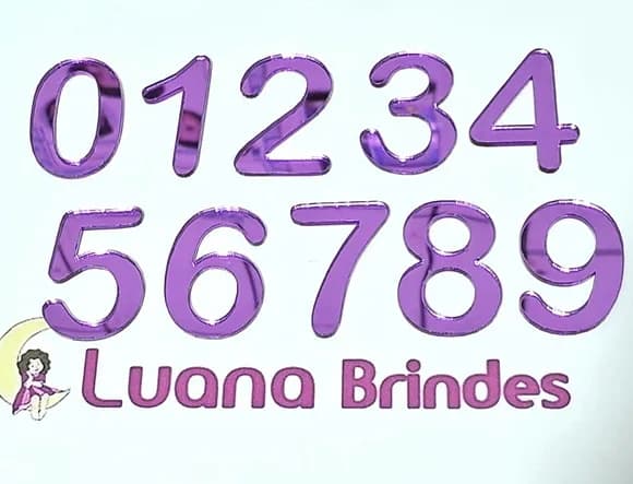 Apliques Numero Acrílico Espelhado Roxo Pacotes com 6 Peças