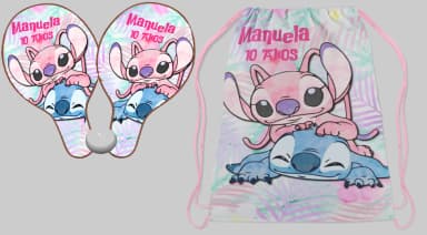 Kit Mochilinha e Raquete ping Pong Personalizada da Agel e Stitch