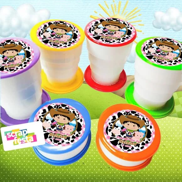 Copo Retrátil Personalizado Festa Fazendinha Rosa