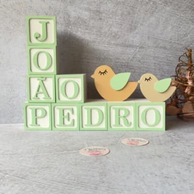 Passarinho + Cubos 6x6cm Ts - Decoração Bebê e Maternidade