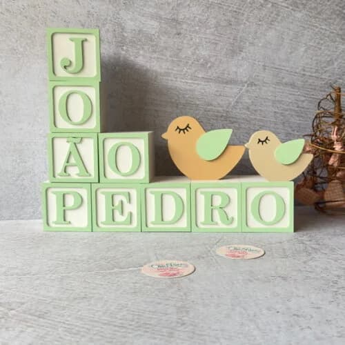 Passarinho + Cubos 6x6cm Ts - Decoração Bebê e Maternidade