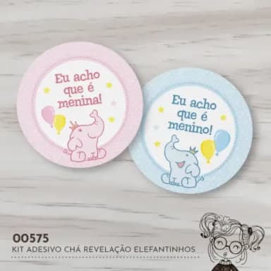 Kit Adesivos Redondos Chá Revelação Elefantinhos - 00575