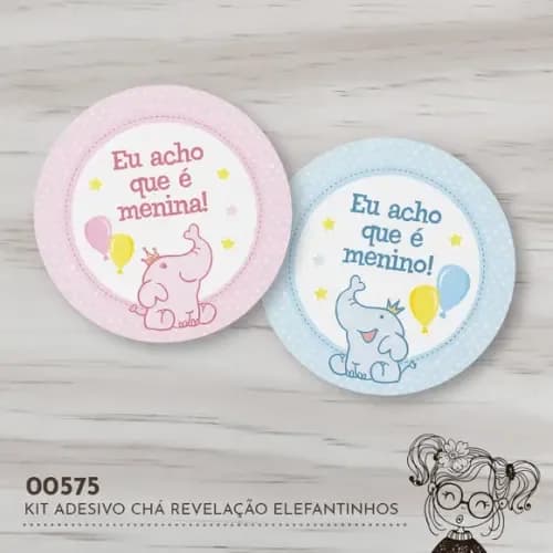 Kit Adesivos Redondos Chá Revelação Elefantinhos - 00575
