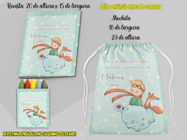 Kit Lembrancinhas Revista de Colorir e mochila personalizada do Pequeno Princípe
