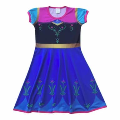 Vestido Infantil Fantasia Princesa do Gelo e das Neves Azul com Colete Bordado