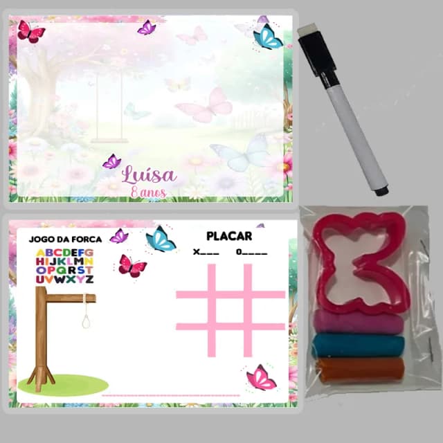 KIT Lousa Magica +massinha de modelar personalizada Jardim das Borboletas
