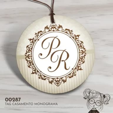Tag Redonda Casamento Monograma - 00287