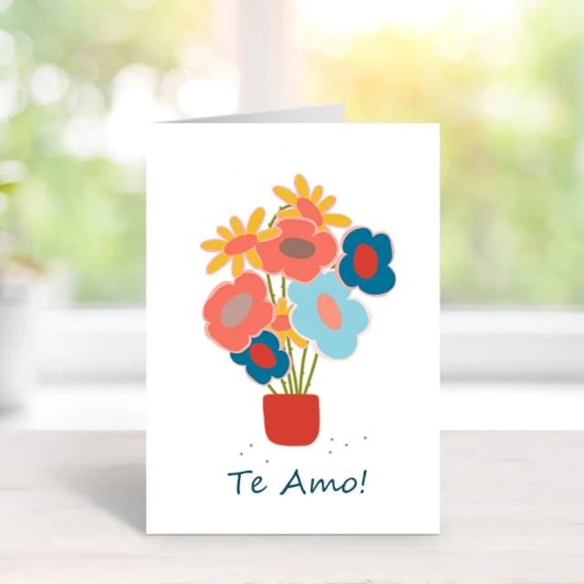 cartão comemorativo flores no vaso / te amo