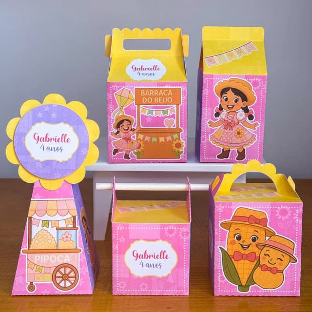 PEGUE E MONTE - Kit Festa FESTA JUNINA ROSA - Decoração de Festa | Lembrancinhas | Aniversário | Personalizados