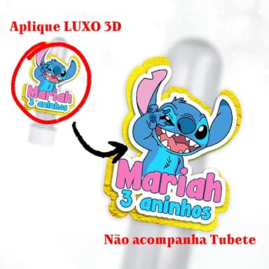 Aplique 3d para Tubete Festa Stitch e Angel com Camadas