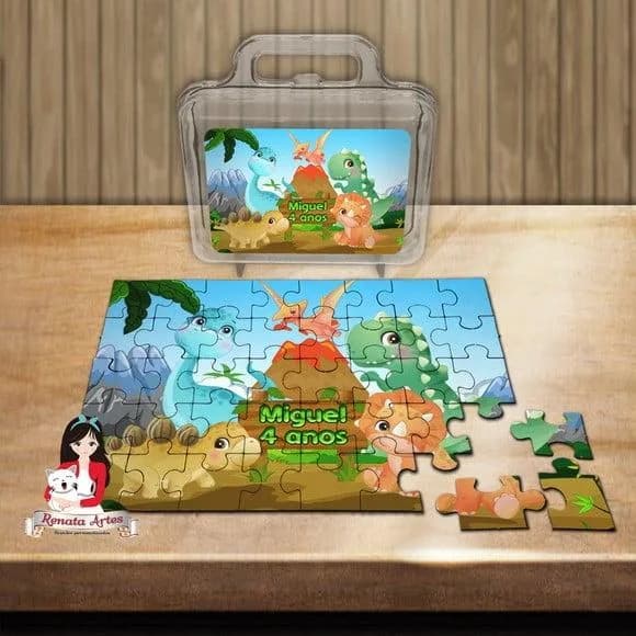 Quebra Cabeça Personalizado na Maleta Dinossauros Cute