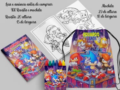 Kit Lembrancinhas Mochila e Revista personalizada do Sonic