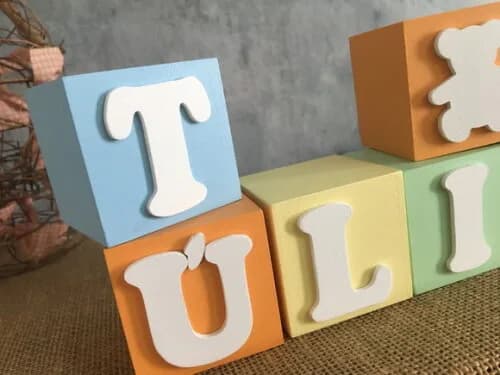 Cubos Decorativos MDF Personalizados Quarto de Bebê 6x6cm com Ursinho