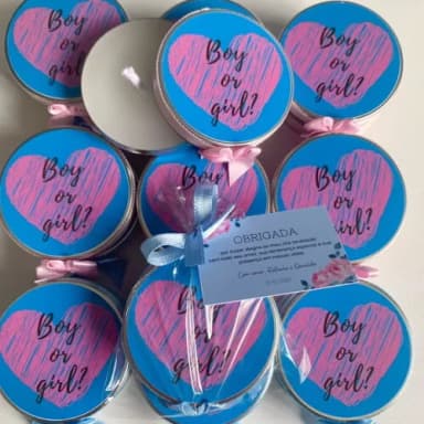 Lembrancinha chá Revelação sexo do bebê Vela Aromática