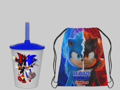 Kit Mochila e Copo Twister Lembrancinhas Personalizada do Sonic