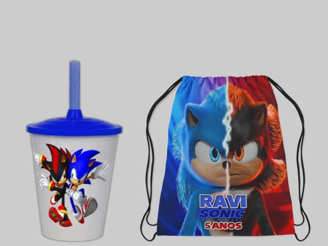 Kit Mochila e Copo Twister Lembrancinhas Personalizada do Sonic