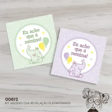Kit Adesivos Quadrados Chá Revelação Elefantinhos - 00812