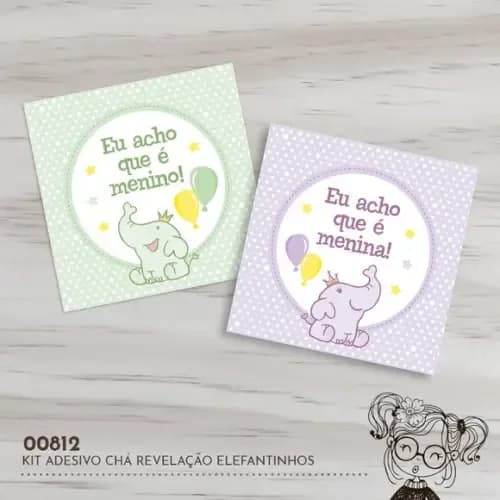 Kit Adesivos Quadrados Chá Revelação Elefantinhos - 00812