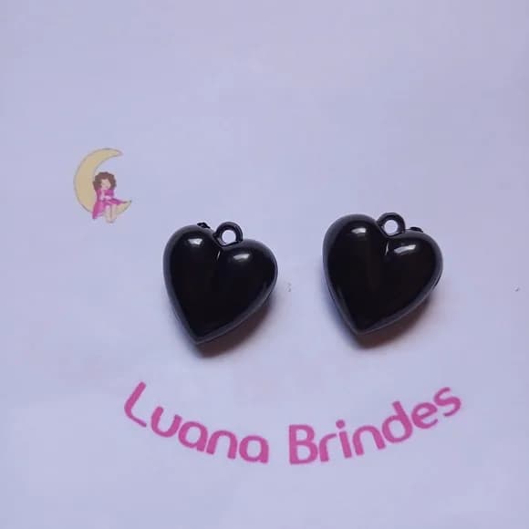 Pingente Coração Preto Acrílico 2,5cm Pct 10 Unidades