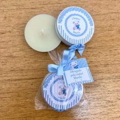 Lembrança Maternidade Vela Aromática Ursinho Azul e Branco