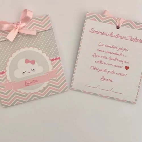 Lembrancinha Maternidade Sachê Sementinha Nuvem Feliz Rosa 2
