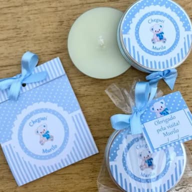 Kit Lembrancinha Sementinha + Vela Ursinho Azul