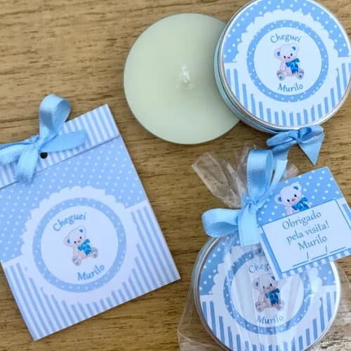 Kit Lembrancinha Sementinha + Vela Ursinho Azul