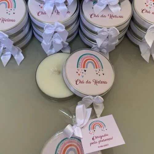 Lembrança Maternidade Vela Aromática Arco Iris Boho