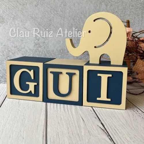 Elefante + Cubos 8x8cm Ts - Decoração Bebê